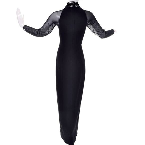 Vintage Tadashi Shoji Floor Length Mesh Rhinestone Dress Size Medium PETITE - Picture 3 of 15